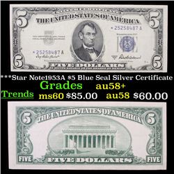 ***Star Note1953A $5 Blue Seal Silver Certificate Grades Choice AU/BU Slider+