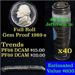 ***Auction Highlight*** Proof 1989-s Jefferson nickel 5c roll, 40 pieces