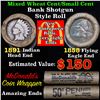 Image 1 : Mixed small cents 1c orig shotgun roll, 1858 Flying Eagle Cent, 1891 Indian Cent other end, McDonald