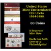 Image 1 : Group of 5 United States Mint Uncurculated Coin Sets In Original Government Packaging 1984-1988 60 c