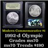 Image 1 : 1992-d Olympics Modern Commem Dollar $1 Graded ms70, Perfection By USCG