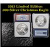 Image 1 : 2015 Eagle, Limited Edition Christmas Eagle. 1st Day of Issue Silver Eagle Dollar $1 IGS