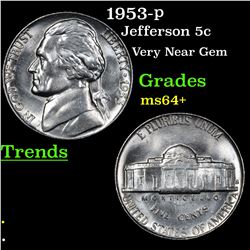 1953-p Jefferson Nickel 5c Grades Choice+ Unc