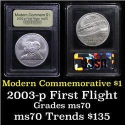 2003-p First Flight Modern Commem Dollar $1 Graded ms70, Perfection By USCG