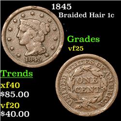 1845 Braided Hair Large Cent 1c Grades vf+