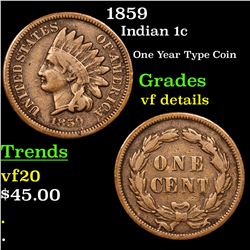 1859 Indian Cent 1c Grades vf details