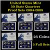 Image 1 : Group of 5 United States Mint State Quarters Proof Sets. 2004-2008 25 Coins total