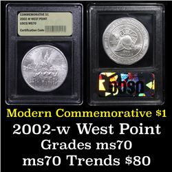 2002-w West Point Modern Commem Dollar $1 Graded ms70, Perfection By USCG