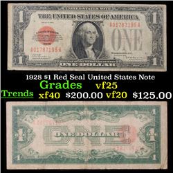 1928 $1 Red Seal United States Note Grades vf+