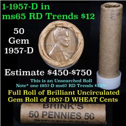 ***Auction Highlight*** Uncirculated 1c orig shotgun roll, 1957-d  In Old Brinks wrapper  (fc)
