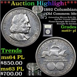 ***Auction Highlight*** 1892 Columbian Old Commem Half Dollar 50c Graded Select Unc+ PL By USCG (fc)