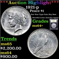 ***Auction Highlight*** 1921-p Peace Dollar $1 Graded Choice+ Unc By USCG (fc)