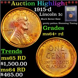 ***Auction Highlight*** 1915-d Lincoln Cent 1c Graded Choice+ Unc RD By USCG (fc)