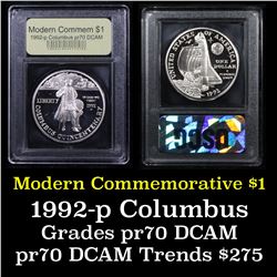 Proof ***Auction Highlight*** 1992-P Columbus Modern Commem Dollar $1 Graded GEM++ Proof Deep Cameo 