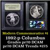 Image 1 : Proof ***Auction Highlight*** 1992-P Columbus Modern Commem Dollar $1 Graded GEM++ Proof Deep Cameo 
