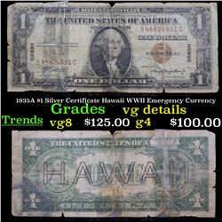 1935A $1 Silver Certificate Hawaii WWII Emergency Currency Grades vg details