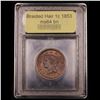 Image 4 : ***Auction Highlight*** 1853 Braided Hair Large Cent 1c Graded Choice Unc BN By USCG (fc)