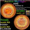 Image 1 : ***Auction Highlight*** 1890 Indian Cent 1c Graded Gem+ Unc RD By USCG (fc)