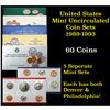 Image 1 : Group of 5 United States Mint Uncurculated Coin Sets In Original Government Packaging 1989-1993 50 c
