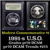 Image 1 : Proof ***Auction Highlight*** 1991-S USO Modern Commem Dollar $1 Graded GEM++ Proof Deep Cameo By US