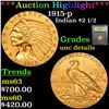 Image 1 : ***Auction Highlight*** 1915-p Gold Indian Quarter Eagle $2 1/2 Graded Unc Details By USCG (fc)