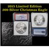 Image 1 : 2015 Eagle, Limited Edition Christmas Eagle. 1st Day of Issue Silver Eagle Dollar $1 by IGS