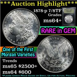 ***Auction Highlight*** 1878-p 7/8tf Morgan Dollar $1 Graded Choice+ Unc By USCG (fc)