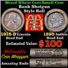 Image 1 : Mixed small cents 1c orig shotgun roll, 1916-d Wheat Cent, 1890 Indian Cent other end, McDonalds Wra