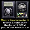 Image 1 : Proof 1990-P Eisenhower Modern Commem Dollar $1 Graded GEM++ Proof Deep Cameo By USCG