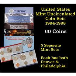 Group of 5 United States Mint Uncurculated Coin Sets In Original Government Packaging 1994-1998 51 c