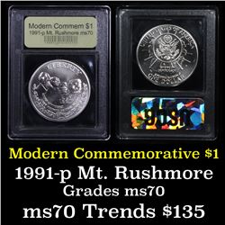 1991-p Mount Rushmore Modern Commem Dollar $1 Graded ms70, Perfection By USCG