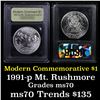Image 1 : 1991-p Mount Rushmore Modern Commem Dollar $1 Graded ms70, Perfection By USCG