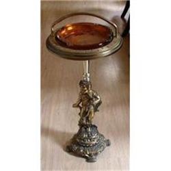 Vintage Smoke Stand Cherub with Amber Ashtray #1108257