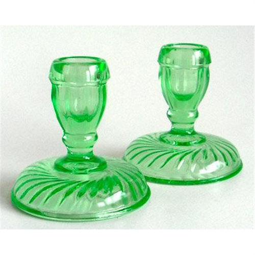 Green Depression Glass Swirl Candlesticks 1117685
