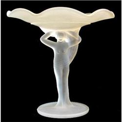 CARRIE Art Deco Pink Satin Glass Compote #1117730