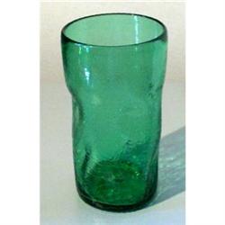GRASS GREEN CRACKLE GLASS PINCH TUMBLER  #1137554