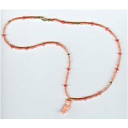 ITALIAN CORAL, CARVING AND GOLD BEADS NECKLESS #1137561