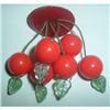 Image 1 : RED BAKELITE LOG BUTTON LUCITE CHERRY PIN #1137565