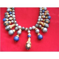 Vintage Blue Dangle Bauble Swirled Bead Choker #1137566