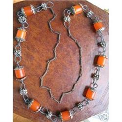Pumpkin and Brass Bohemian Bakelite Necklace  #1137569