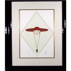 Erte Framed Serigraph print, Red hat #1140717