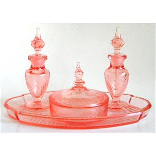 vintage pink glass dressing table set Kitten