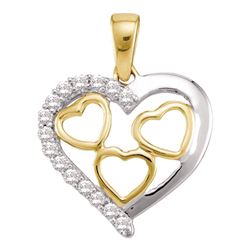 Womens Round Diamond Two-tone Nested Heart Pendant 1/5 Cttw 10kt Yellow Gold - REF-7K5Y