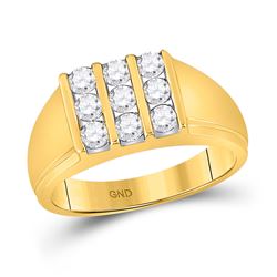 Mens Round Diamond Triple Row Fashion Ring 7/8 Cttw 14kt Yellow Gold - REF-58Y9N