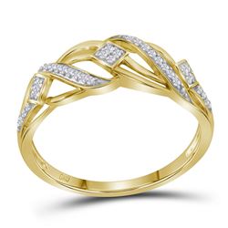 Womens Round Diamond Crossover Open Band Ring 1/10 Cttw 10kt Yellow Gold - REF-13R5X