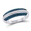 Image 1 : Womens Round Blue Color Enhanced Diamond Striped Band Ring 1/2 Cttw 10kt White Gold - REF-21X9A