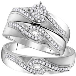 His Hers Round Diamond Cluster Matching Wedding Set 1/3 Cttw 10kt White Gold - REF-30Y5N