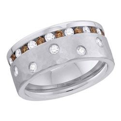 Womens Round Brown Diamond Band Ring 1-1/8 Cttw 14kt White Gold - REF-104M9H