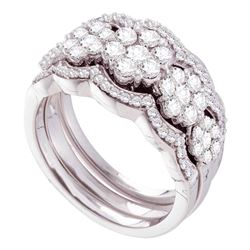 Round Diamond 3-Piece Bridal Wedding Ring Band Set 1-1/2 Cttw 14kt White Gold - REF-129M9H