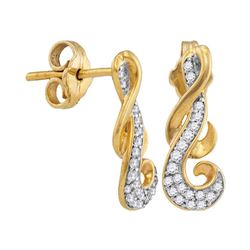 Womens Round Diamond Curl Fashion Earrings 1/5 Cttw 10kt Yellow Gold - REF-14W9K
